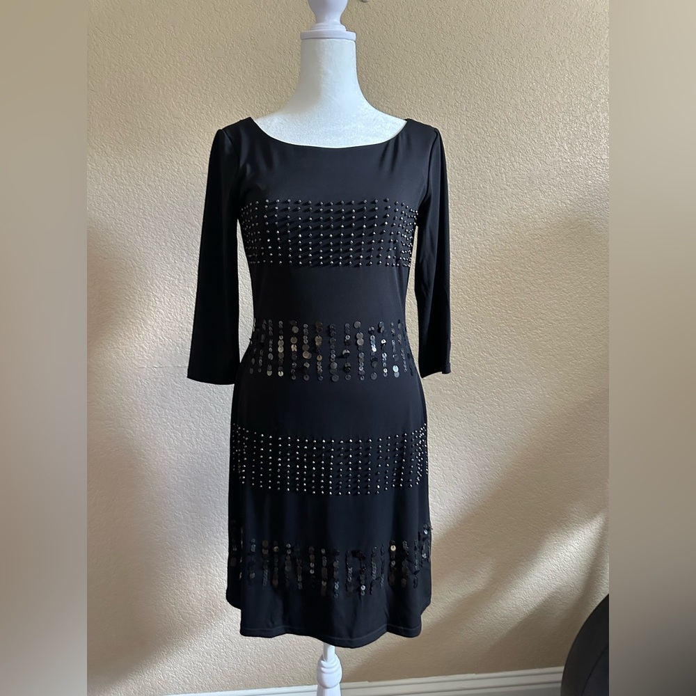 White House Black Market Black Sequin Embellished Sheath Dress XS